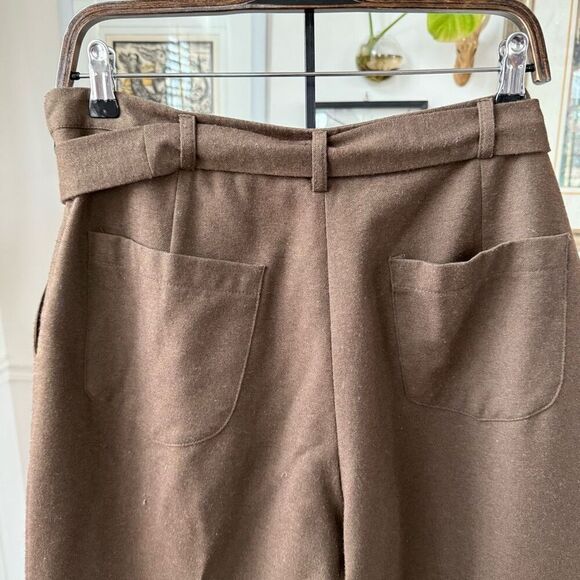 Luukaa Brown Trousers Taper Slightly Cropped Crossfront Tie Sash $180 12 - Picture 7 of 9